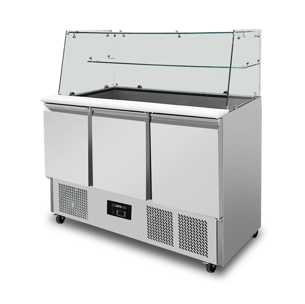 Saladette With Glass Topping | 3 Doors | Static Cooling | 137 × 70 × 85 (H) cm