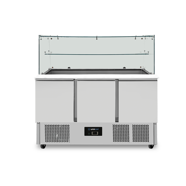 Saladette With Glass Topping | 3 Doors | Static Cooling | 137 × 70 × 85 (H) cm