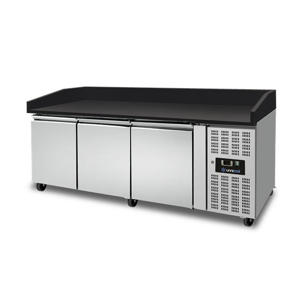 Pizza Workstation – 3 Doors – Black Granite – 202 × 80 × 100 cm