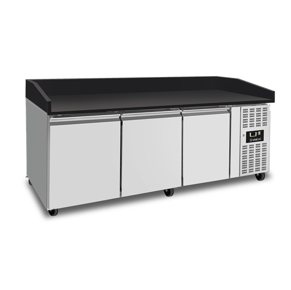 Pizza Workstation – 3 Doors – Black Granite – 202 × 80 × 100 cm