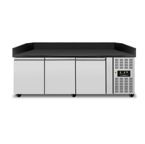 Pizza Workstation – 3 Doors – Black Granite – 202 × 80 × 100 cm