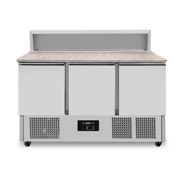Pizza prep counter, 3 Doors (GN 1/1), With 8 x GN 1/6 Topping Unit | +2°C to +8°C