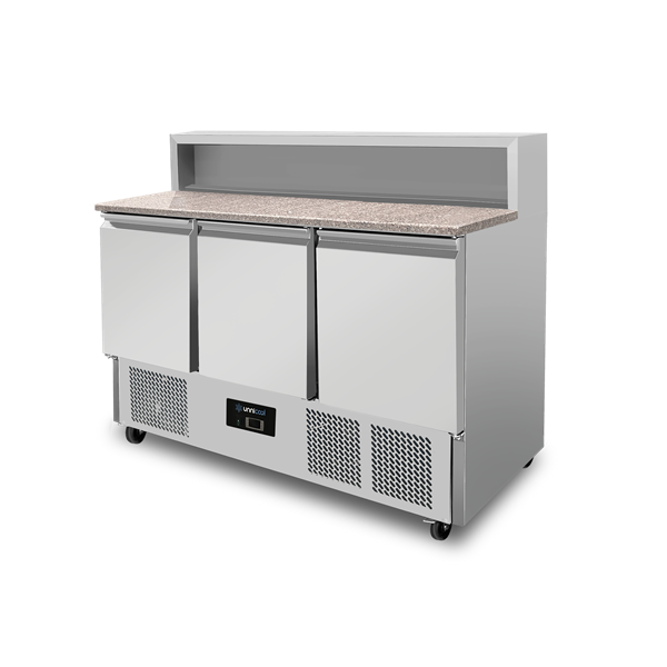 Pizza prep counter, 3 Doors (GN 1/1), With 8 x GN 1/6 Topping Unit | +2°C to +8°C