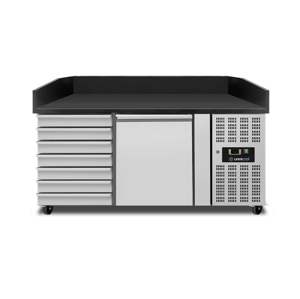 Pizza Preparation Counter – 1 Door + 7 Dough Drawers (EN 600 × 400)