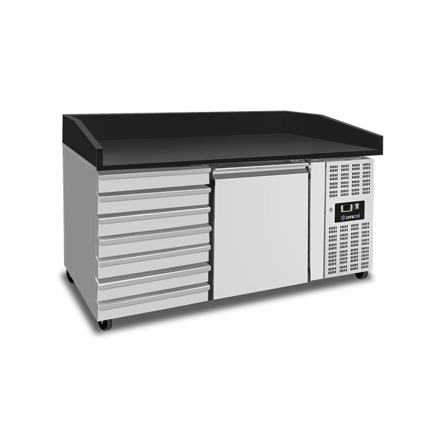 Pizza Preparation Counter – 1 Door + 7 Dough Drawers (EN 600 × 400)