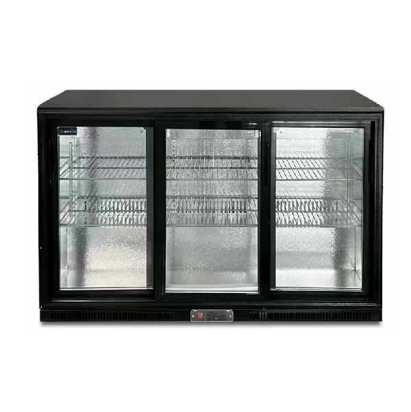 Black Bar Cooler 300 Liters with Sliding Doors – 1350x525x900 mm