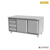 Work cabinets without upstand and 3 drawers left
