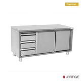 Work cabinets without upstand and 3 drawers left