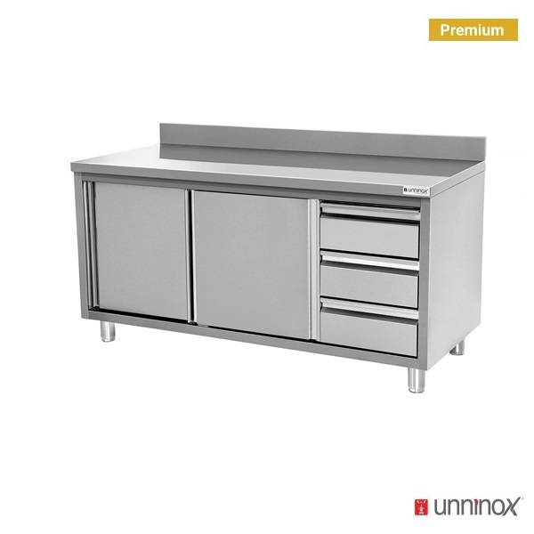 Work cabinets with upstand and 3 drawers Right