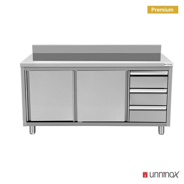 Work cabinets with upstand and 3 drawers Right