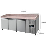 Pizza Work Counter – 3 Doors – 202 × 80 × 100 cm