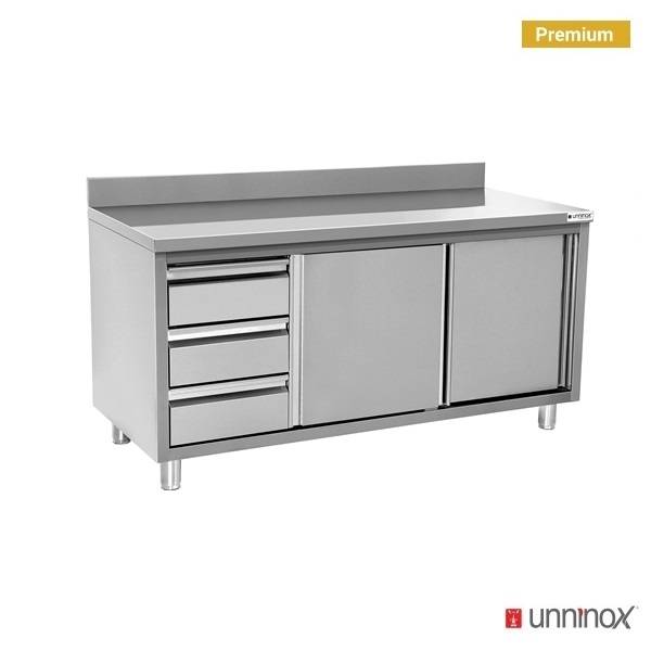 Work cabinet with upstand + 3 drawers on the left